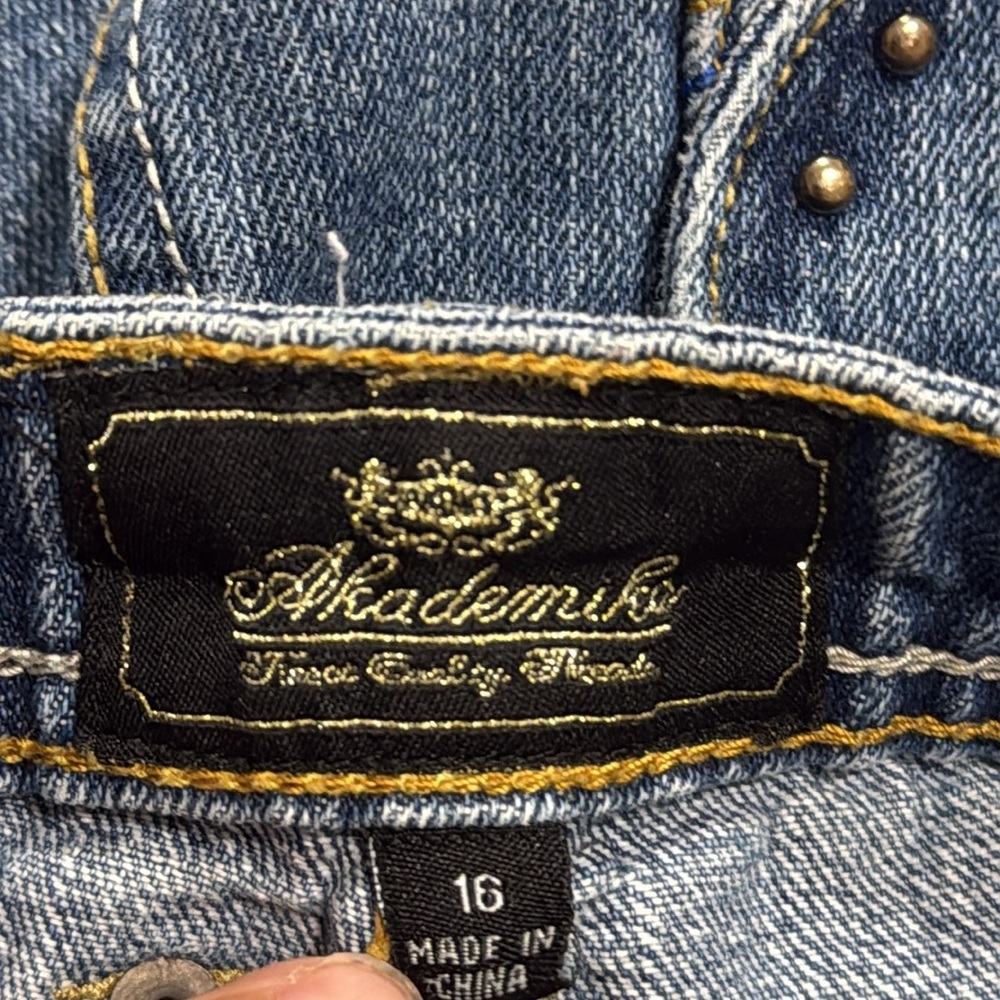 (T6) Akademiks VTG Y2K Embroidered Wide Leg Blue Jeans for Youth Size 16 Retro - Picture 16 of 16